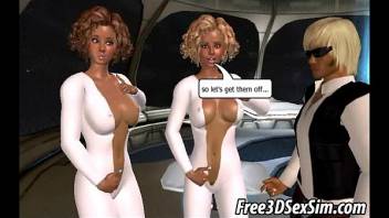 Two hot 3D babes getting fucked hard on a spaceship